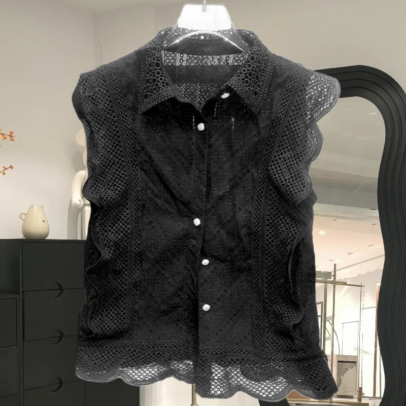 Matakawa Lace Shirts&blouses Women Tops Ruffles Hollow Out Spring Summer Blusas Mujer Korean Fashion Elegant Retro Camisas