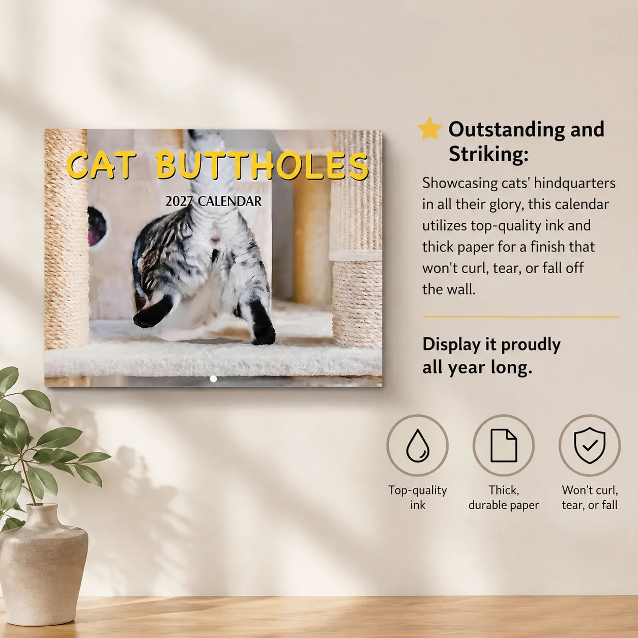 2027 Full Year 12 Months Hanging Planning Wall Calendar Two Fluffy Kittens Sitting Together Lightweight Coil Easy Wall Mounting