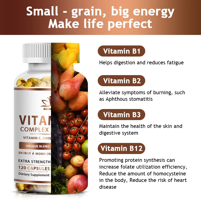 Efficient Vitamin B Complex Containing Vitamin C, B1, B2, B3, B5, B6, B12, Biotin Natural Energy Complex