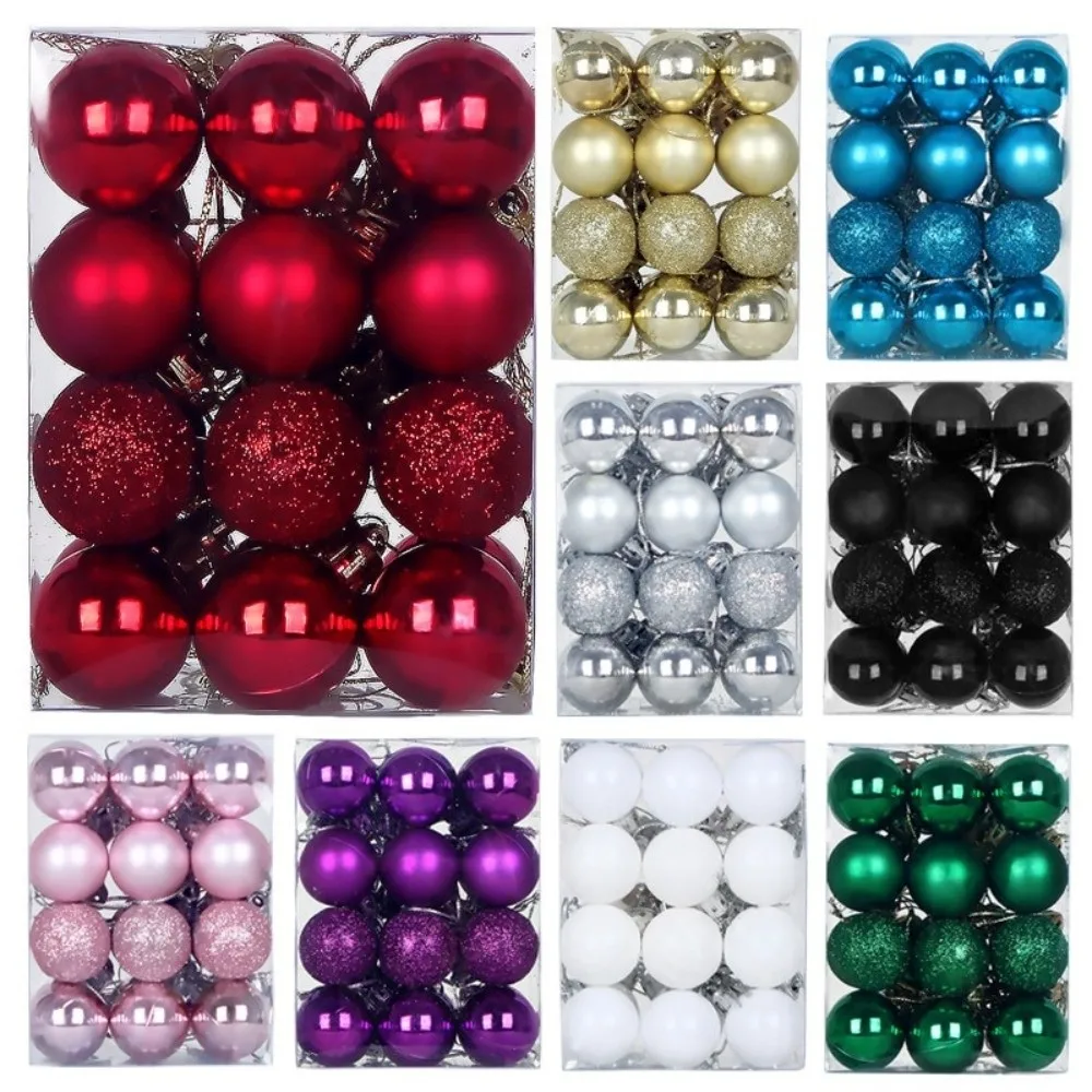 24Pcs Plastic Christmas Baubles 3cm Glitter Christmas Ornaments Bright Electroplated Hanging Bauble Ball Home Garden Decoration
