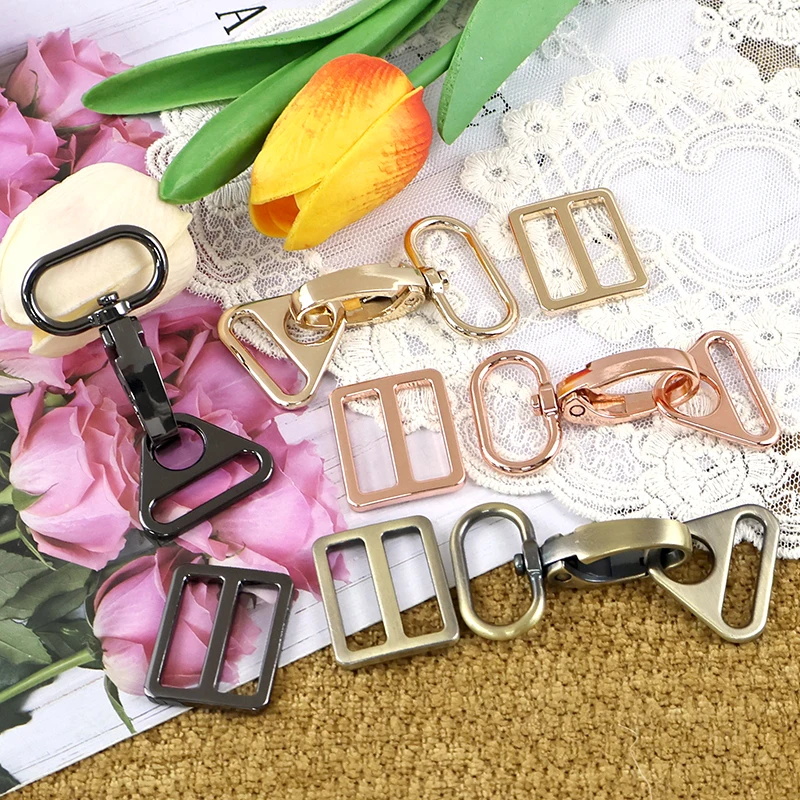 

2/5Sets 25mm Metal Buckle Tri-Glide Slider Rotating Lobster Buckles Webbing Adjuster Handbag Shoulder Strap Clasp Bag Accessory