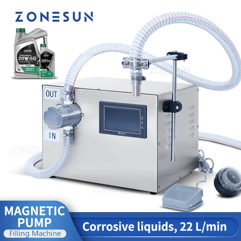 

ZONESUN Liquid Filling Machine Magnetic Pump Corrosive Fluids High Flow Rate Bottle Barrel Detergent Beverage Shampoo ZS-G25A