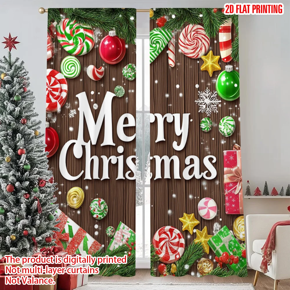

2pcs 2D flat printing Merry Christmas Scene Curtains merry christmas1 Machine Washable Fabric Without Electricity Spring Party &