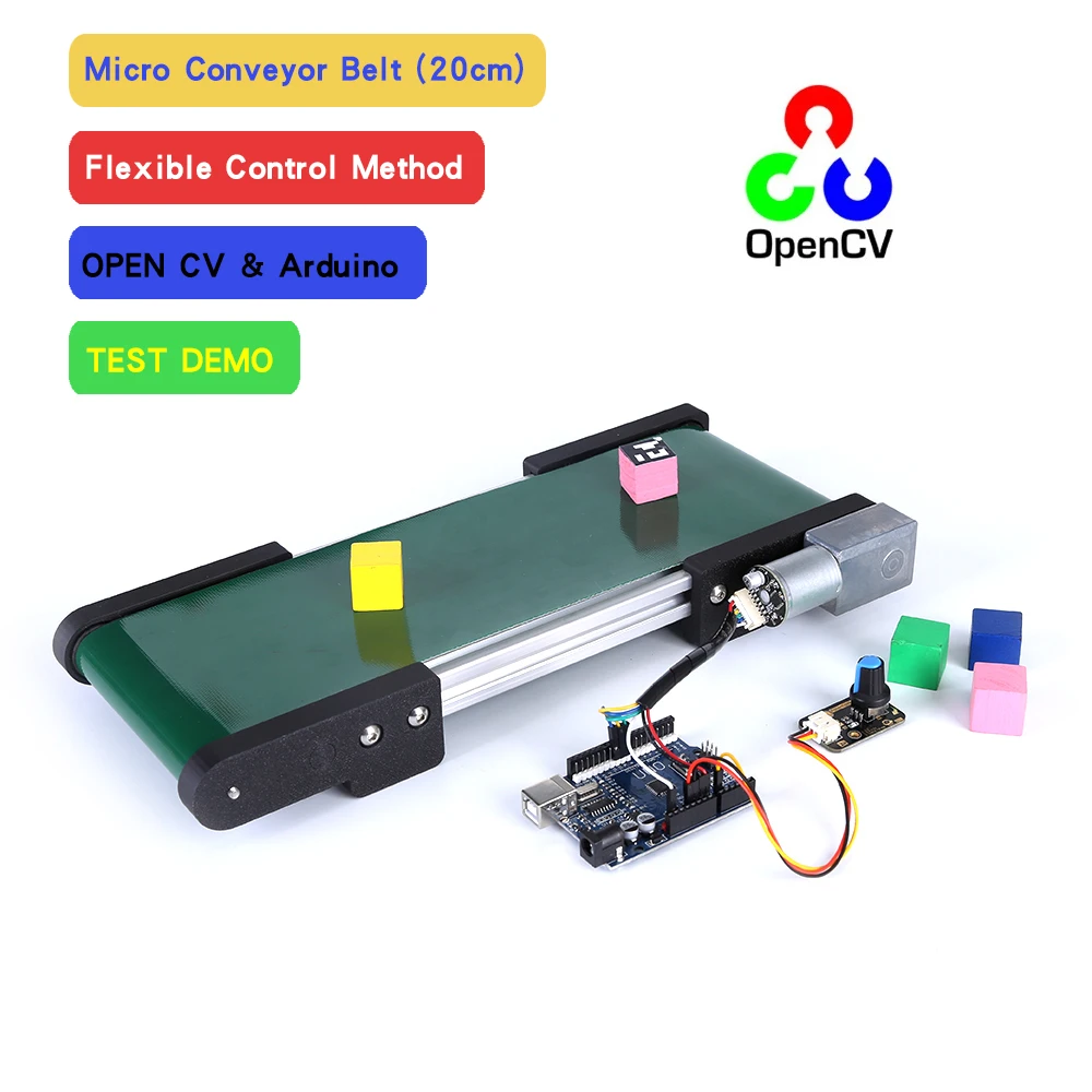 OpenCV Conveyor 320mm Mini Conveyor PU Belt Vending Machine DC Track Cargo Lane Automatic Conveyor Belt Automated learning