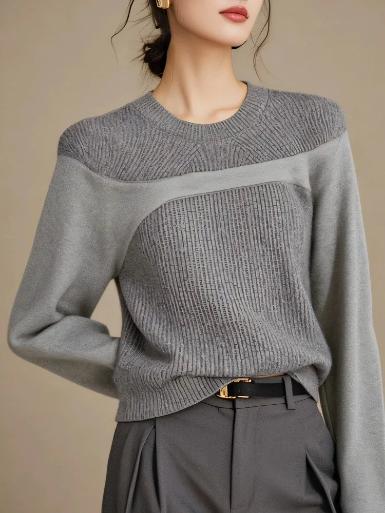 ey Splice Strickpullover Damenrock Sle Long Sve Round Ne Regular Fit Pendeln Sle OL Faion 2024 Neu eingetroffen