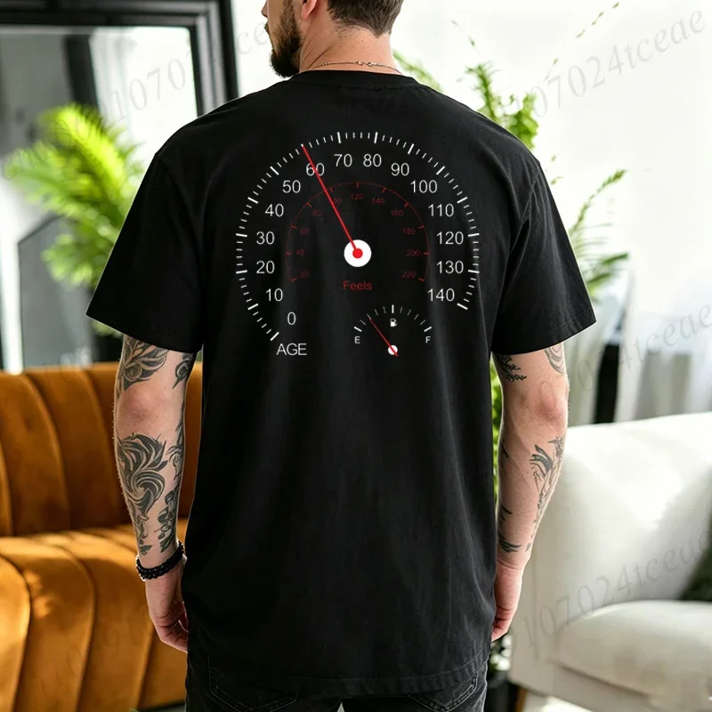 Men Crew Neck Short Sleeve T‑Shirt Speedometer Age Feels Graphic Print Casual Summer Tops Breathable Comfort Daily Wear Tees Tee