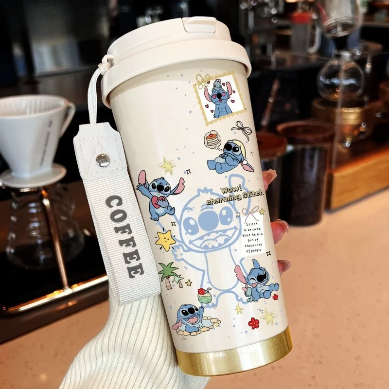 كوب ترمس عالي القيمة من ديزني ستيتش للطلاب ذو سعة كبيرة، كوب قهوة بسيط من الفولاذ المقاوم للصدأ، كوب قهوة مزدوج الشراب جديد