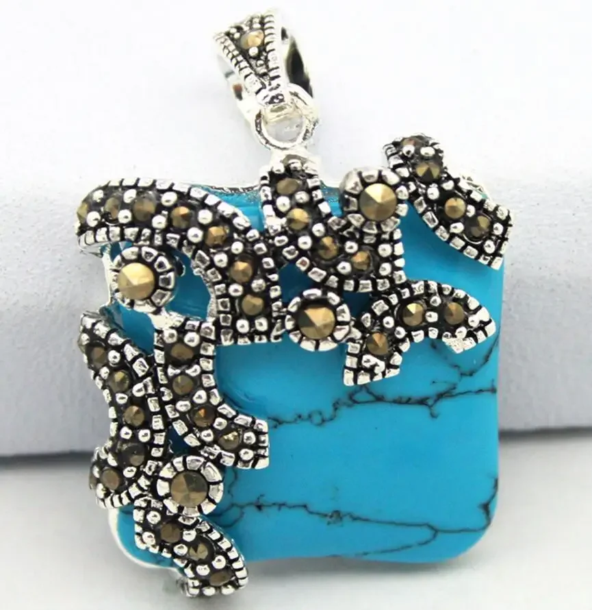 

КУЛОН ИЗ НАТУРАЛЬНОГО бирюзового цвета СТЕРЛИНГОВОГО СЕРЕБРА 925 МАРКАЗИТА 20*20 мм