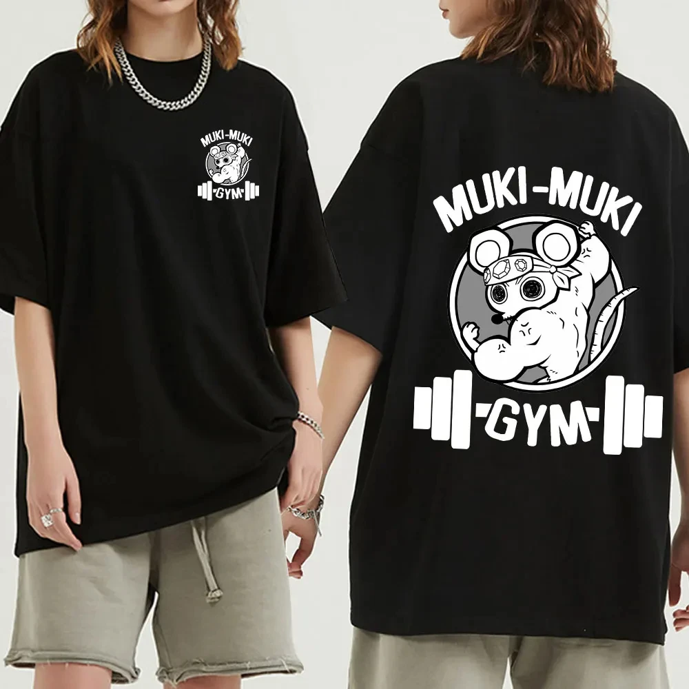 Ninja Mice Muki Muki Gym Graphic T Shirt Funny Muscular Mouse Oversized Cotton T-shirts Anime Demon Slayer Uzui Tengen T-shirt