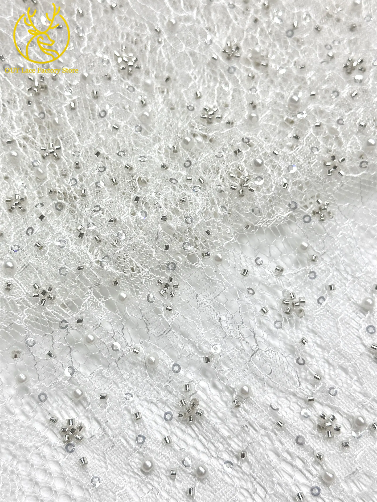 Kaffeebraune französische Tüllspitze mit Pailletten, 5 Yards, hochwertige afrikanische Spitze, nigerianischer Perlenstickerei-Spitzenstoff zum Nähen von Damen-Abendkleidern – Detail 18