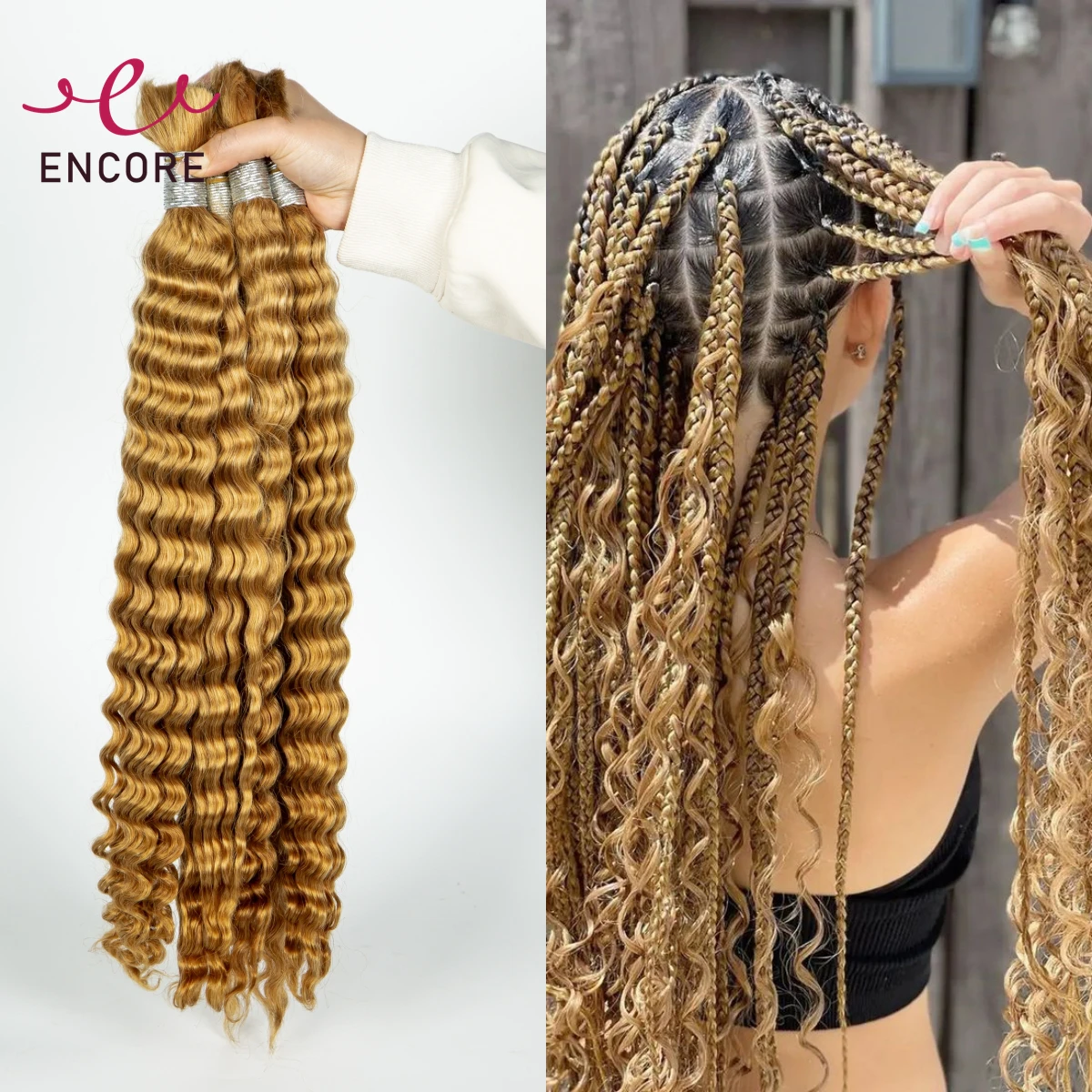 

26 28 Inch Ombre 100% Virgin Human Hair Bulk for Boho Braided Extensions No Weft Bulk Deep Wave Human Hair Bundles for Braiding