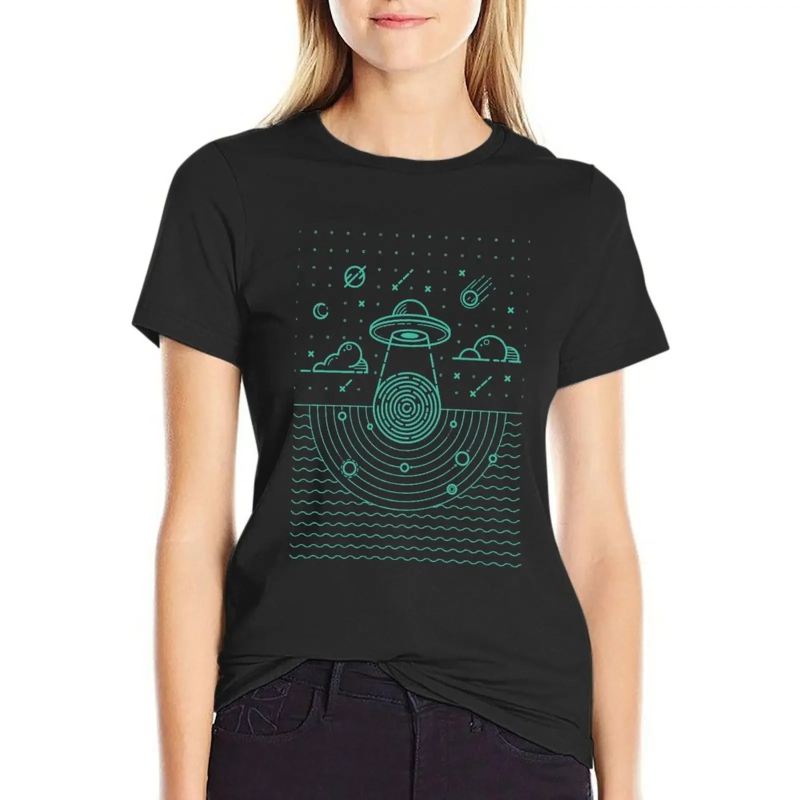 

Ufo in dark night. T-Shirt oversized plain graphics ariat shirts for Women