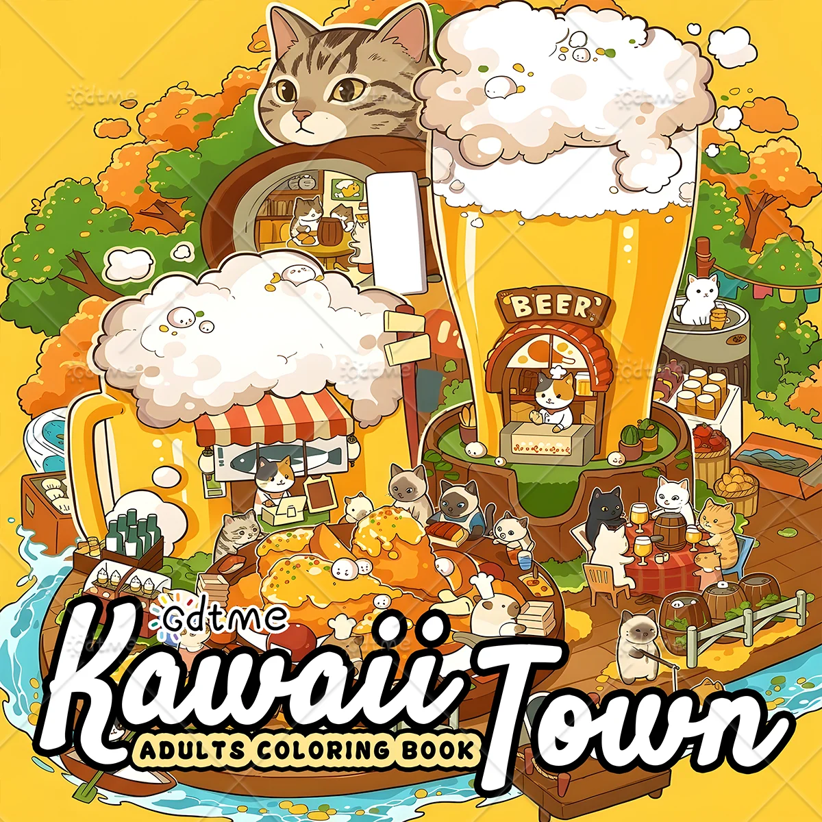 Livre de coloriage Kawaii Town pour adultes, pour soulager le stress, la relaxation et la pleine conscience, cadeau idéal pour les fêtes et les anniversaires