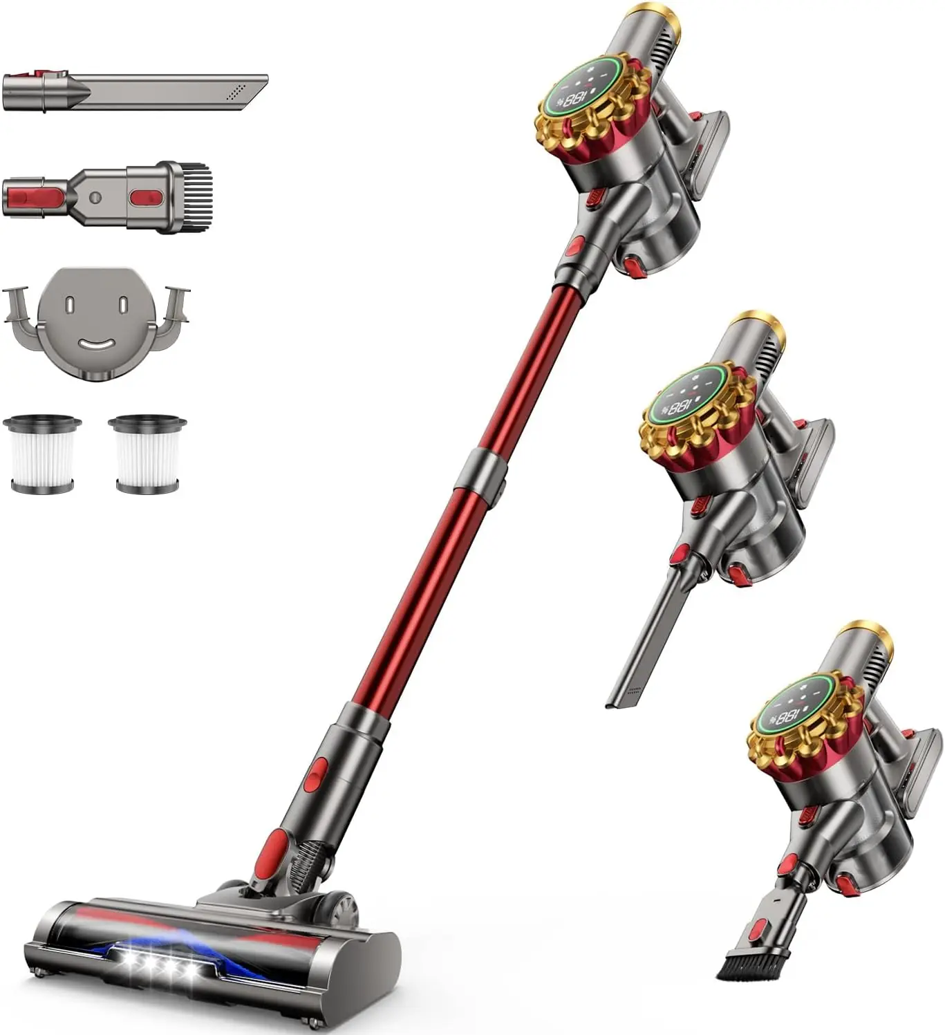 Cordless Vacuum Cleaner 580W 50Kpa, 65 Min Battery, Anti-Tangle Brush, Self-Standing for Hardwood Floors Carpets Pet Hair