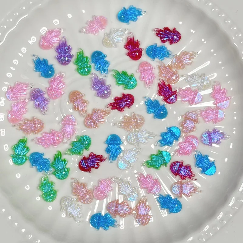 

100Pcs Mini 7*12mm Jellyfish Flatback Resin Figurine Shiny Marine Jellyfis Rhinestones 3D Kawaii Embellishments Accessories