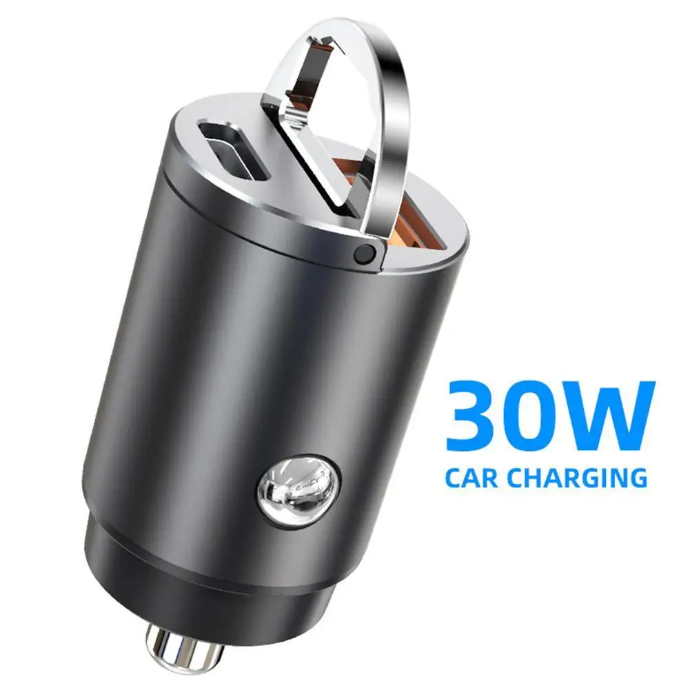 Pull Super Fast Charging PD30W Hidden Mini Car Charging QC3.0 Metal Flash Charging Multi-function Charging