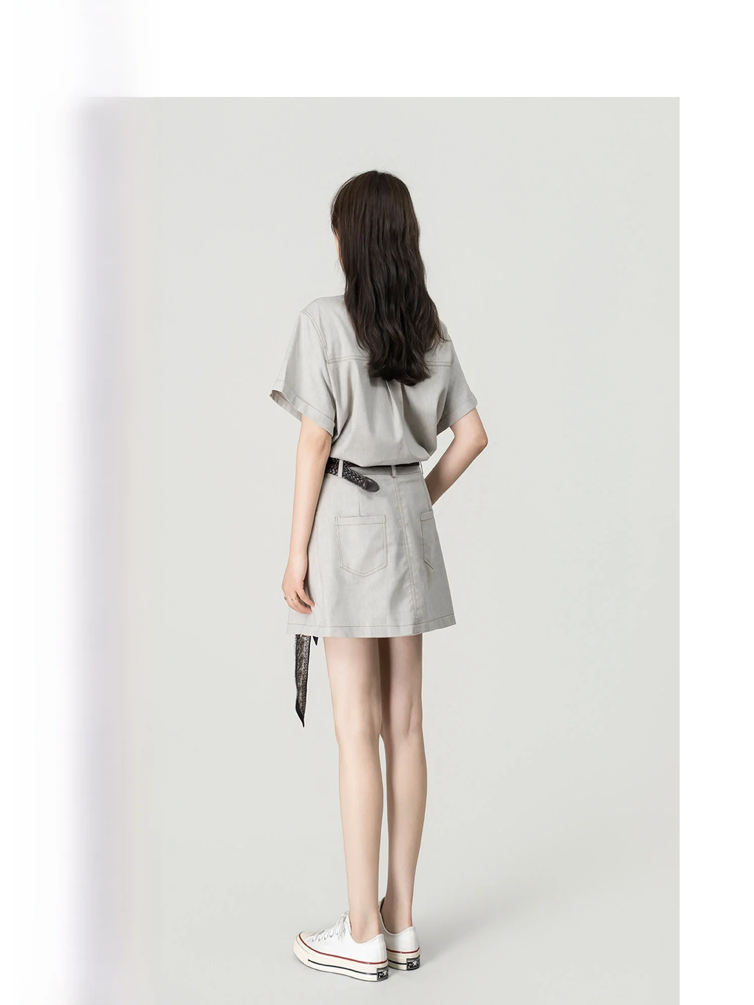 

New 47 Wave Egg Beautiful Ladies Shirt Dress Set Fashionable Korean Style Short Sleeve Two-Piece Suit Spring Season Clothing