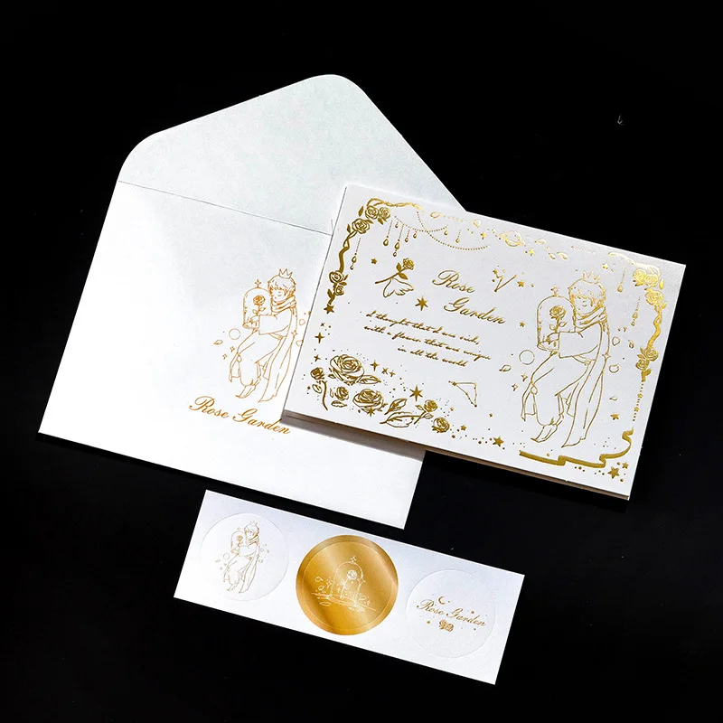 Little Prince Greeting Card Envelope Set, Moonlight Letter Series, Gold Stamping Embossed Embossed Card, Advanced Postcard