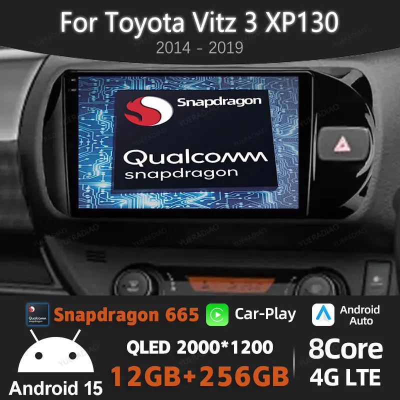 

Android 15 Car Radio For Toyota Vitz 3 III XP130 2014 - 2019 Multimedia Video Player BT Qualcomm GPS NAVI 4G LTE 5G WIFI 2DIN