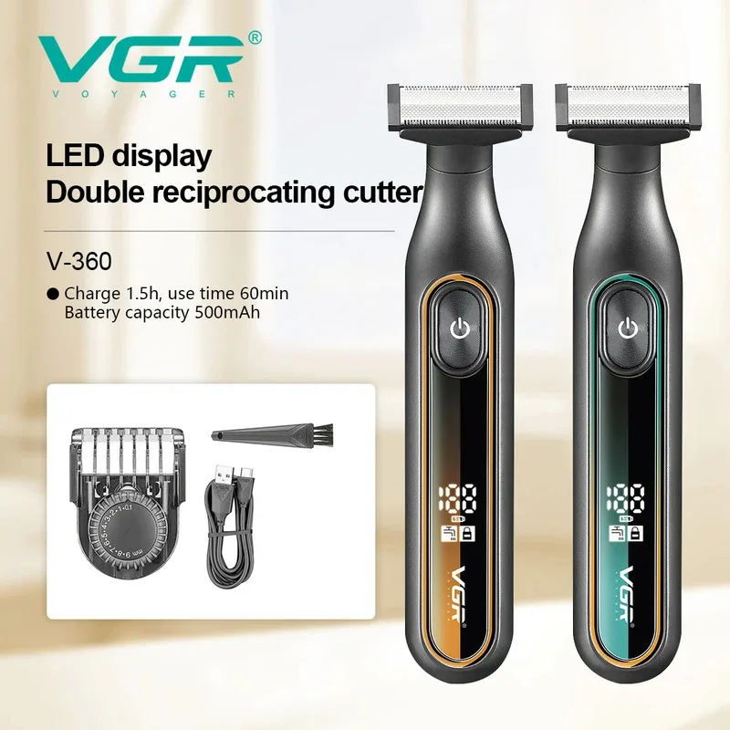 VGR V360 Hair Trimmer Waterproof Household Rechargeable Adjustable Full Body Washable Reciprocating Men's Trimmer 360