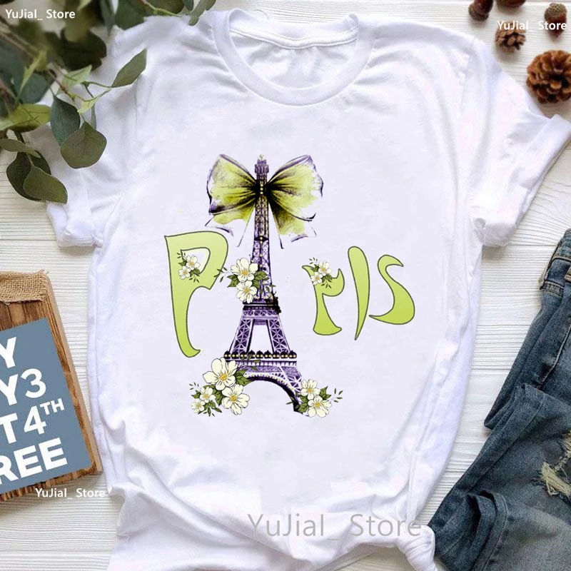 

Brunette Girl In Paris Red Dress Print Tshirt Women Eifel Tower Fashion Romantic T-Shirt Femme White Short Sleeve T Shirt Female