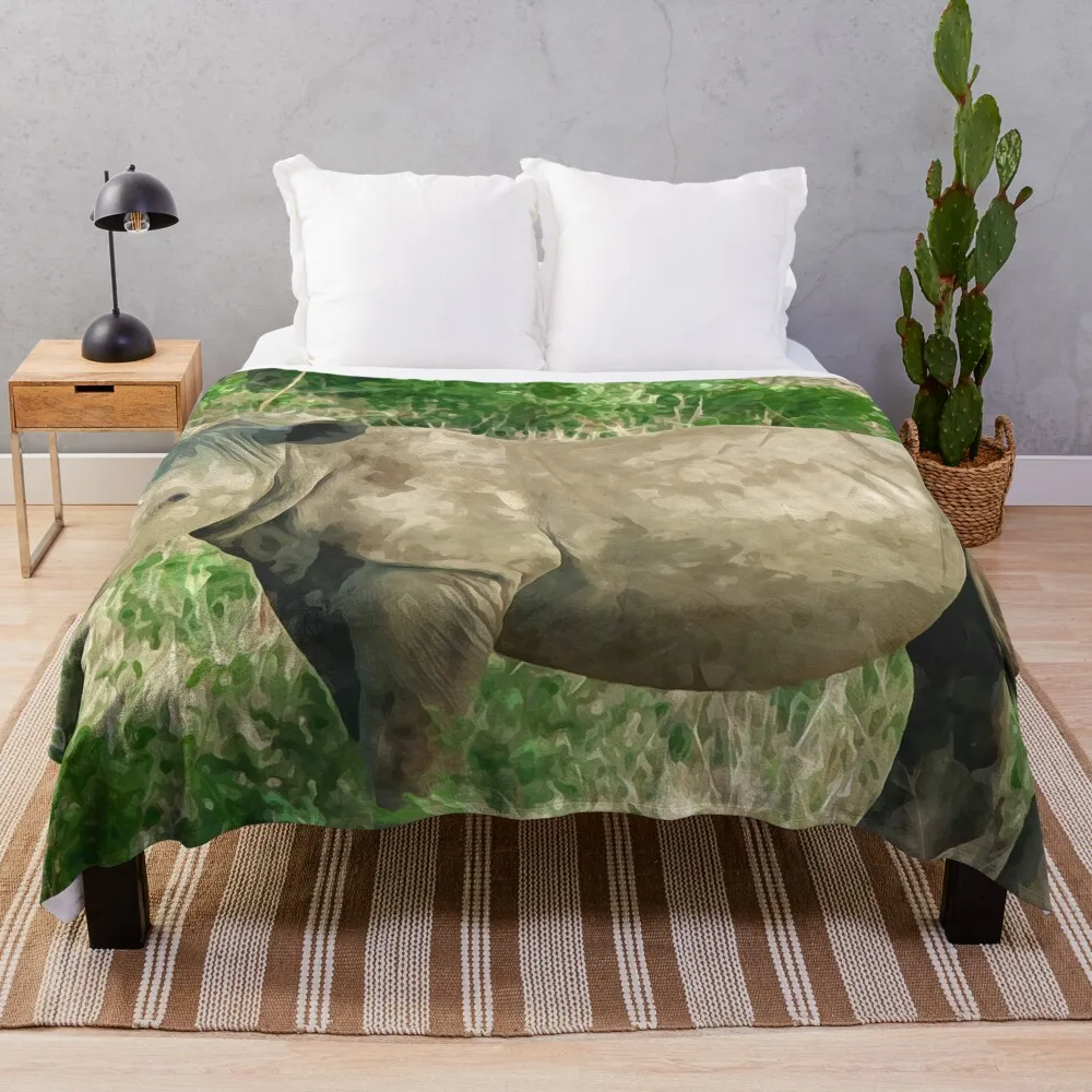 White baby rhino in watercolors Throw Blanket For Decorative Sofa Sofa Quilt Large Moving Blankets