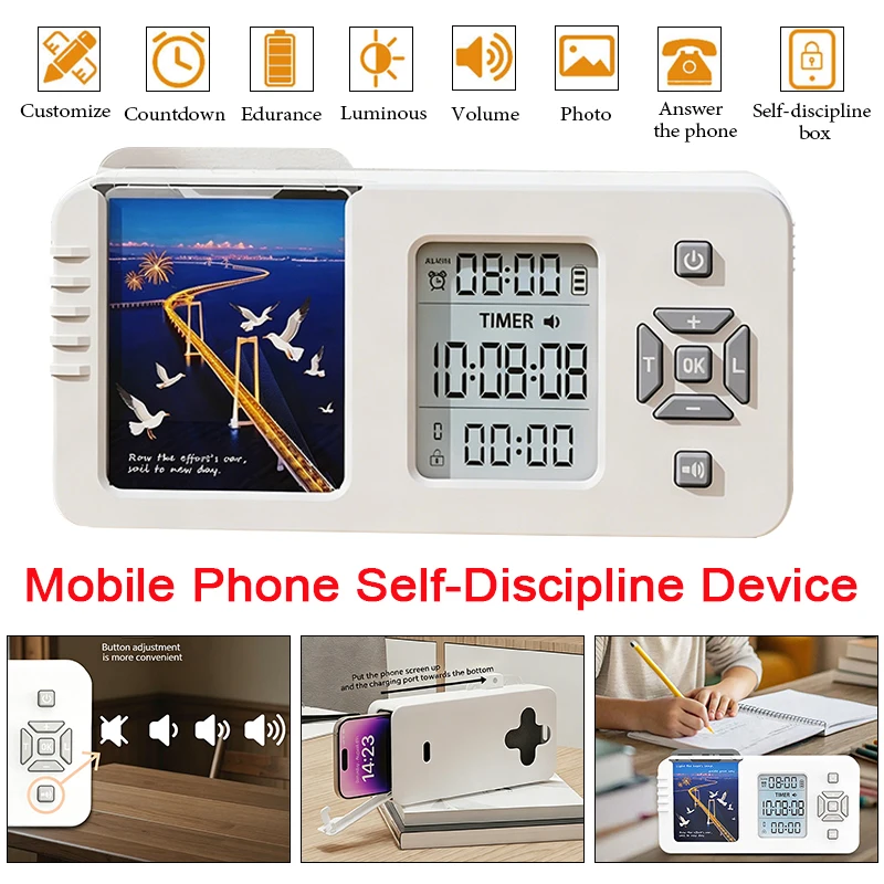 Mobile Phone Self-Discipline Device with Alarm Clock & Display Screen DIY Memo Pad Timer for Overcoming Mobile Phone Addiction