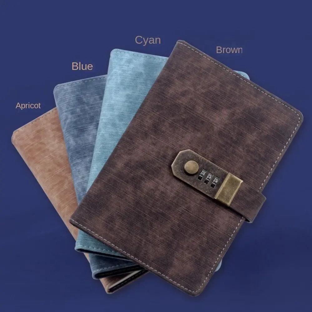 PU Leather Cover Diary Book with Lock Simple Atmosphere with Coded Lock Password Lock Notebook Soft Leather Simple A5 Notebook