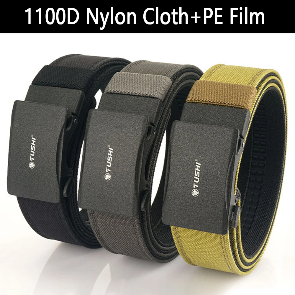 TUSHI Riem Nieuwe Harde Militaire Riem voor Mannen Metalen Automatische Gesp IPSC Gun Riem Nylon Tactische Riem Outdoor Sport Gordel Mannelijke