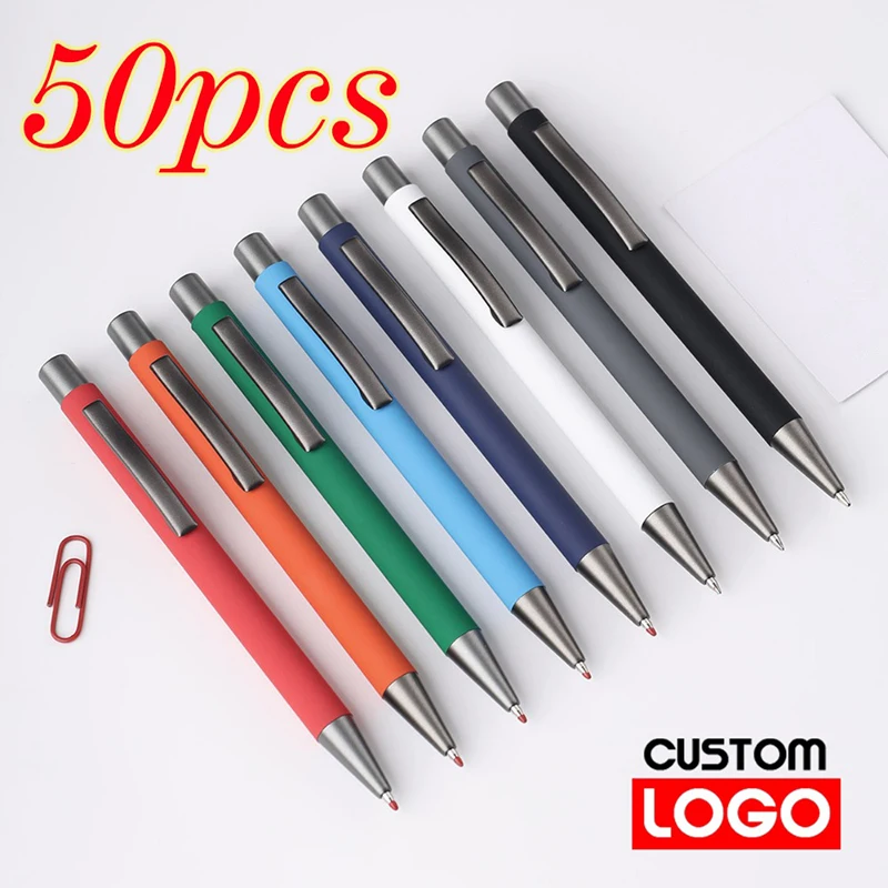 

50pcs Metal Ballpoint Pen Advertising Pen Rubber Texture Custom Logo Text Engraving Laser Engraving Customizable Name Logo Pen