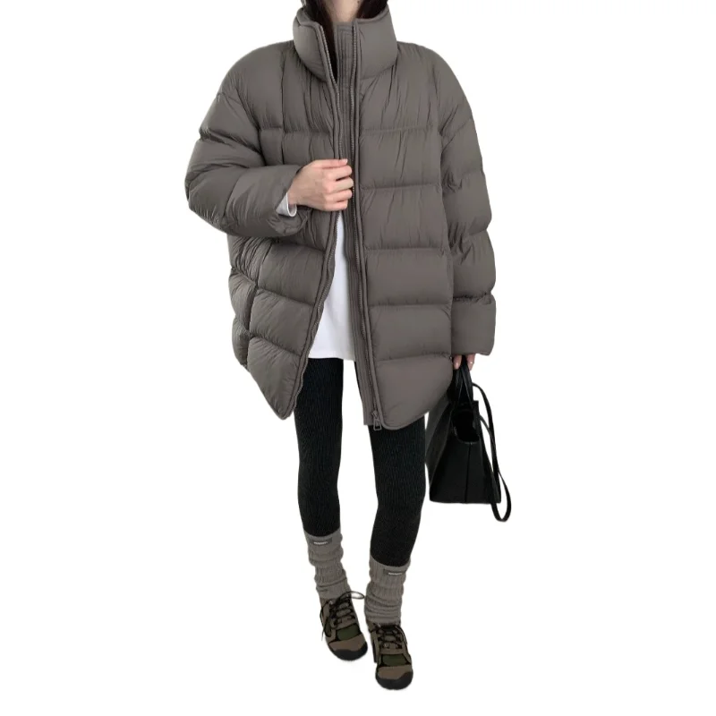 سترة نسائية شتوية متوسطة الطول مع غطاء للرأس - مقاس فضفاض، نمط شبابي، معطف طويل كاجوال كبير الحجم دافئ وعصري