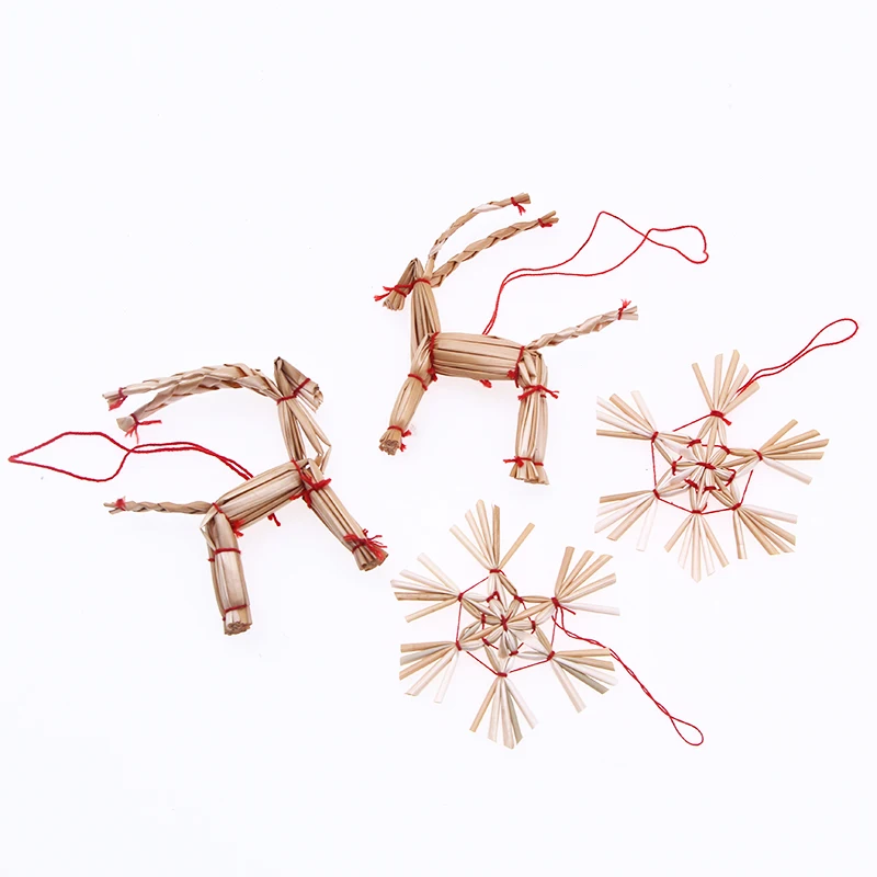 6pcs Christmas Straw Crafts Party Decoration Miniature Scene Xmas Tree Decorations Doll House