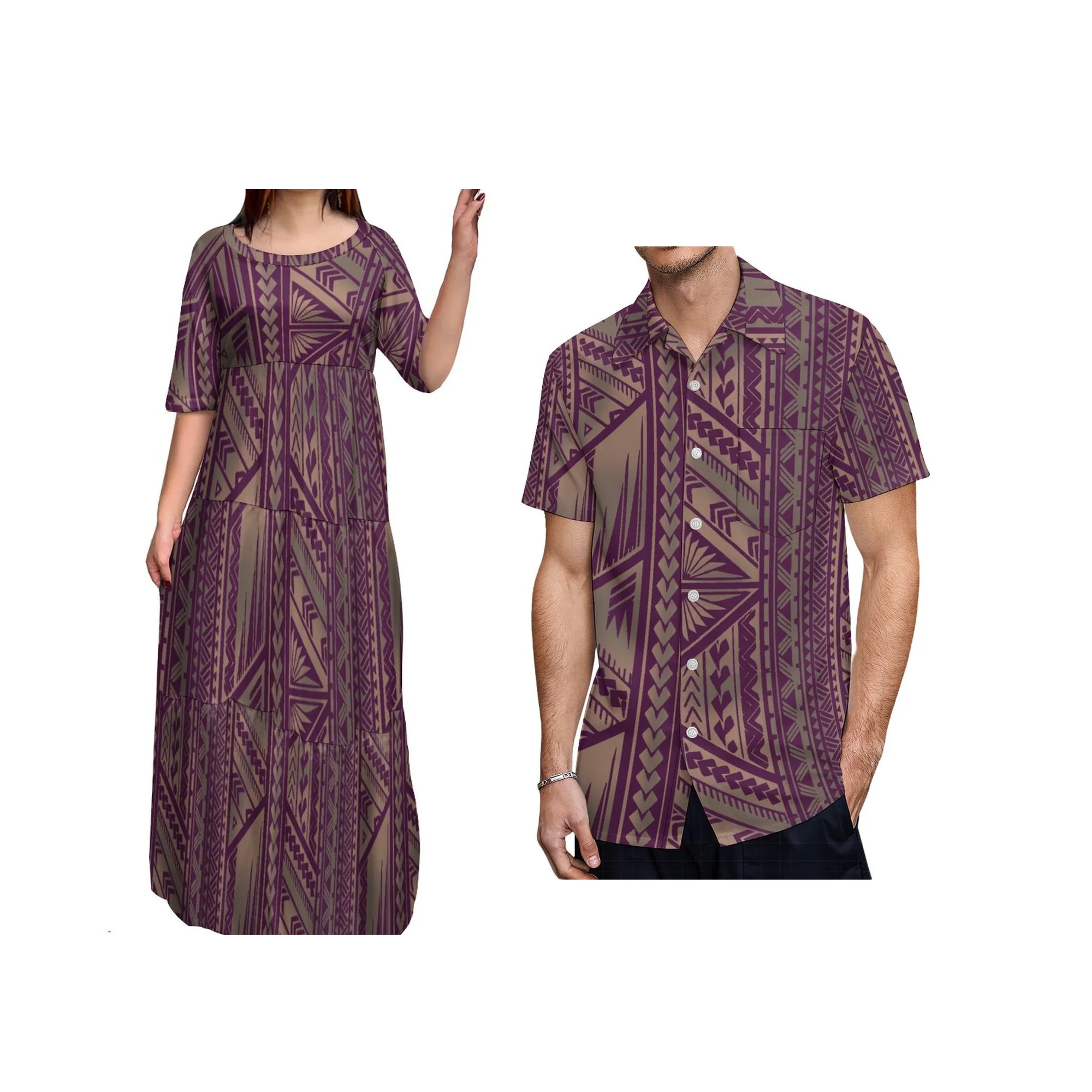 Sustainable Price O-Neck Tiered Dress Big People 8XL Mermaid Dress Polynesian Personality Hibiscus Sublimation Print Dress