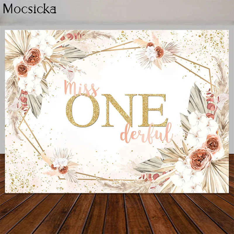 Miss Onederful Backdrop for Boho Theme 1st Birthday Party Decor Banner Flowers Bohemia Photography Background Cake Table Props