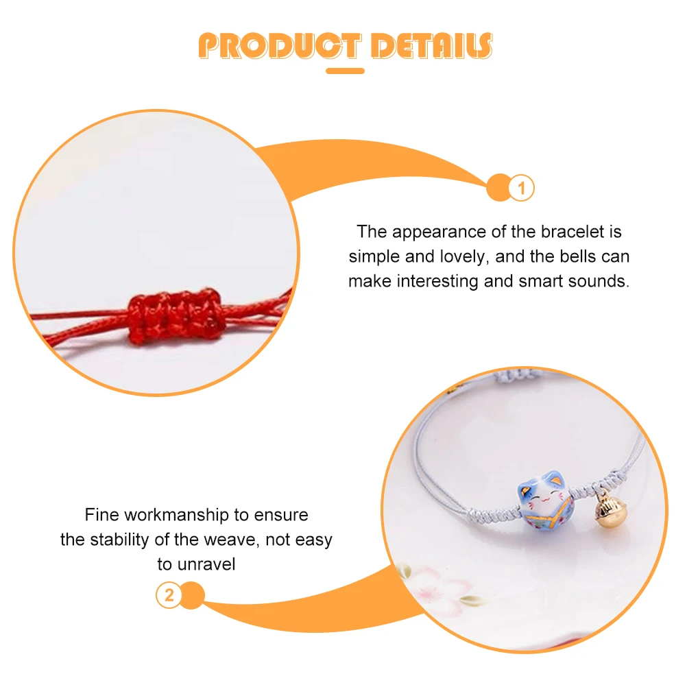 

3pcs Cute Kitten Alloy Wrist Bell Chain Cat Bracelet for Students Ladies Braided String Cartoon Girls Bracelet Luck
