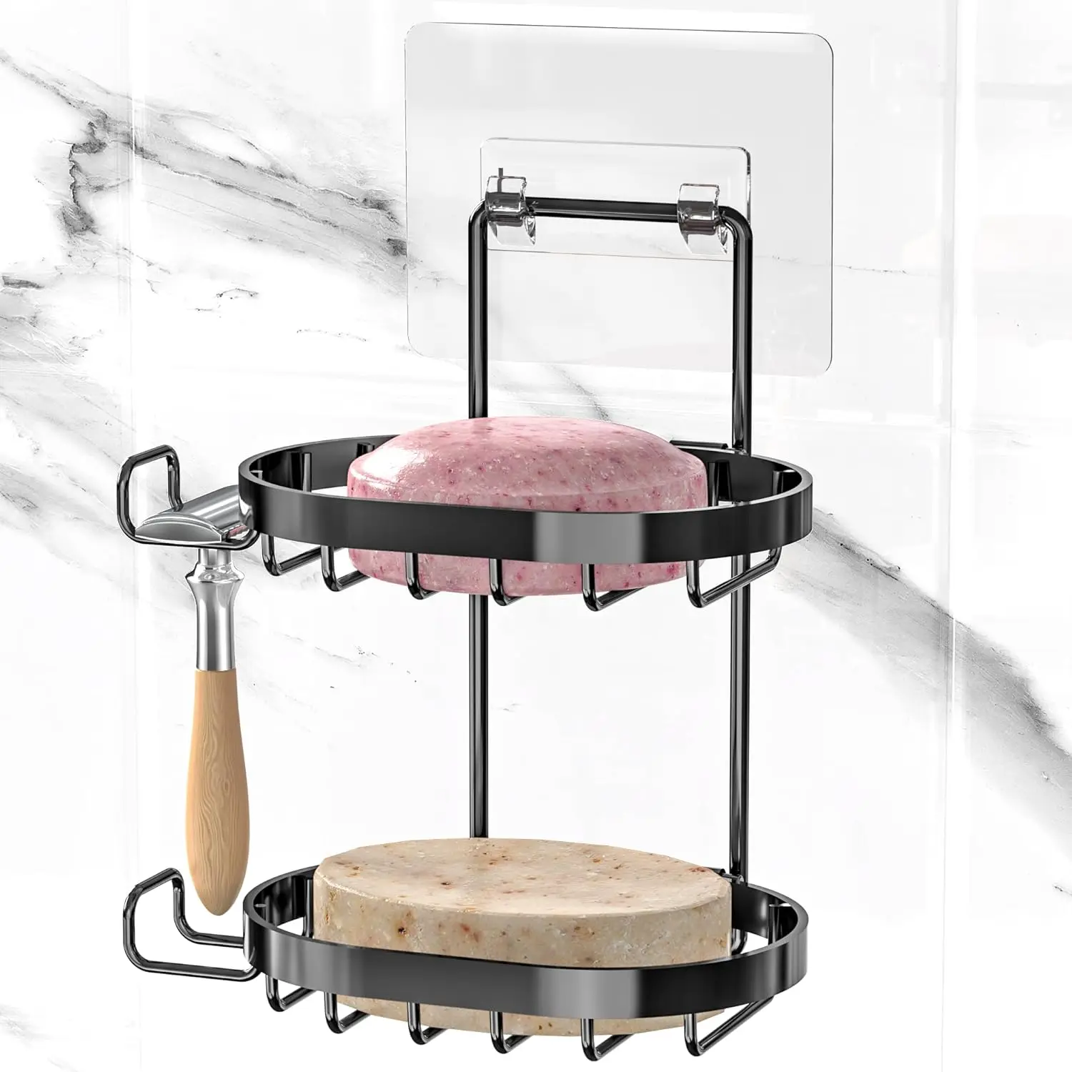 

2-х уровневая подставка для мыльницы, бар для шампуня, держатель для бритвы, нержавеющая сталь 304, черный