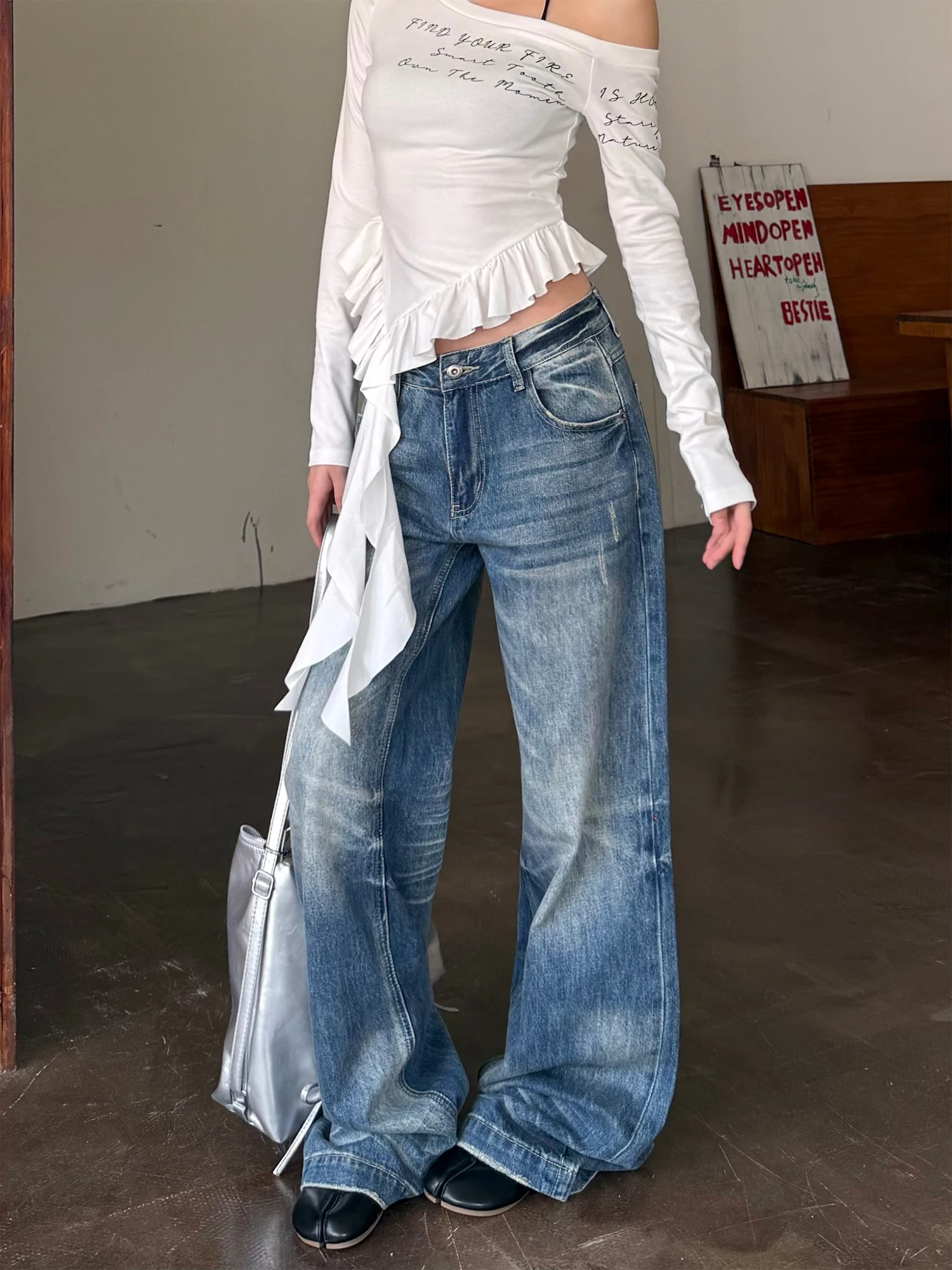 

Джинсы Don Cry American Sle Waed Lightning Pattern, свободные широкие брюки для мужчин и женщин, повседневные хлопковые штаны