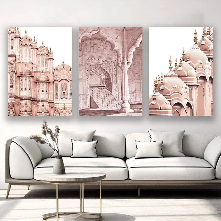Islamic Arabic Style Architectural Arch Landscape Poster and Prints,Wall Art Canvas Painting for Living Room,Home Decor No Frame