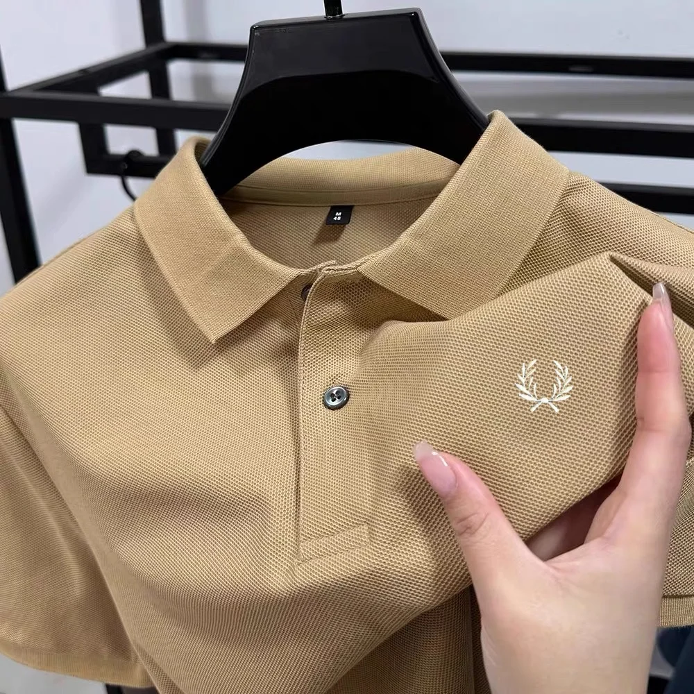 100% algodón puro novedad de verano, polo cómodo informal de negocios de manga corta de alta calidad para hombre, camiseta bordada exquisita