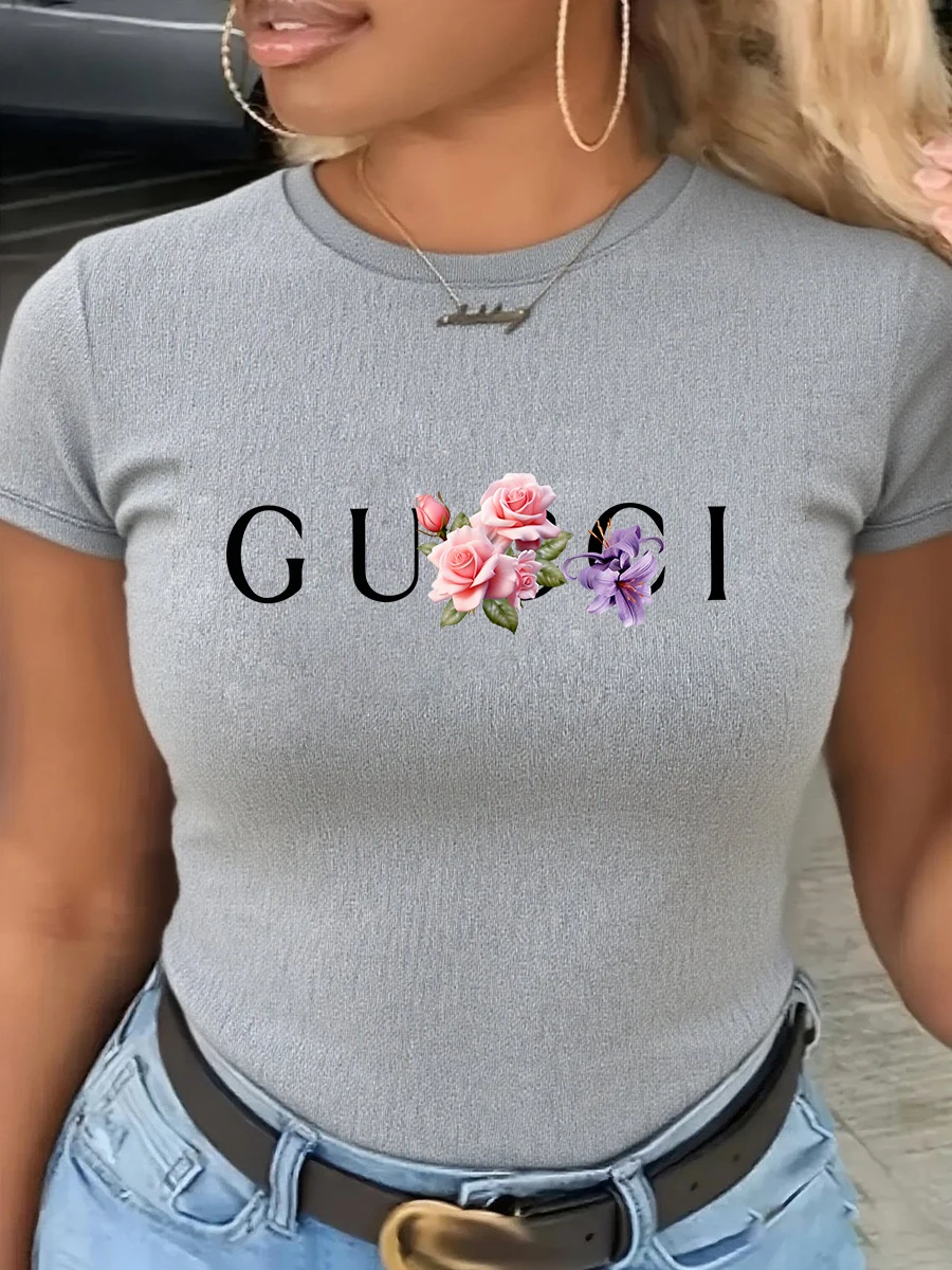 تي شيرت نسائي قطن 100% عالي الجودة مطبوع عليه حروف يومية بلوزة علوية صيفية كلاسيكية بأكمام قصيرة للسيدات #3