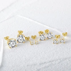 Aide 925 Sterling Silver 2-8mm Mini Single Zircon Stud Earrings For Women Shiny Crystal Ear Studs Wedding Engagement Party Jewel