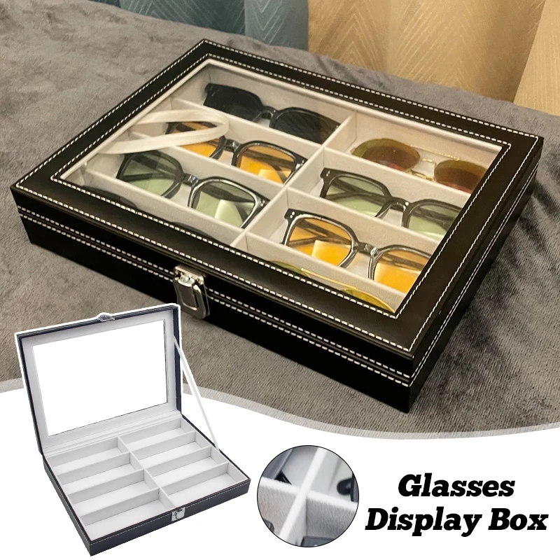 

PU Leather Glasses Display Storage Box Sunglasses Organizer Multi Grid Eyeglasses Storage Tray Women Jewelry Display Box