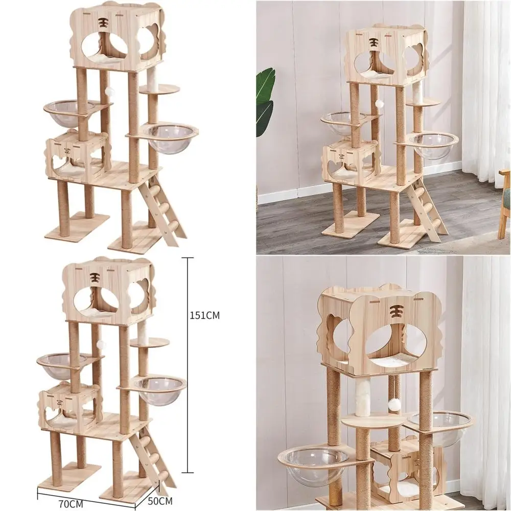 

Двухэтажная кошачья башня со встроенными помехами для туалета, многоуровневые игры и зона отдыха для тигров и кошек