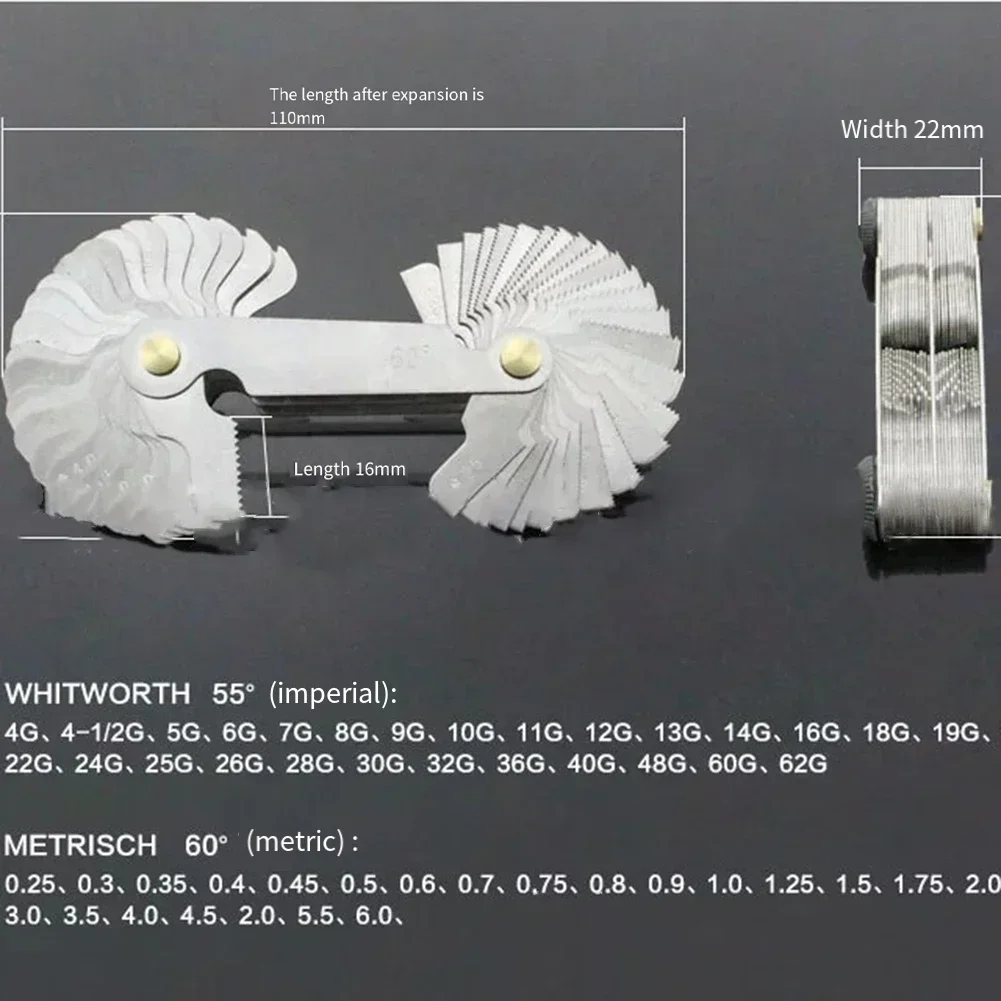 1pc 52 Sheets Stainless Steel Thread, Gauge Metric 60 Degrees,Inch 55 Degrees Thread With 0.25-6 Mm Number Of Teeth