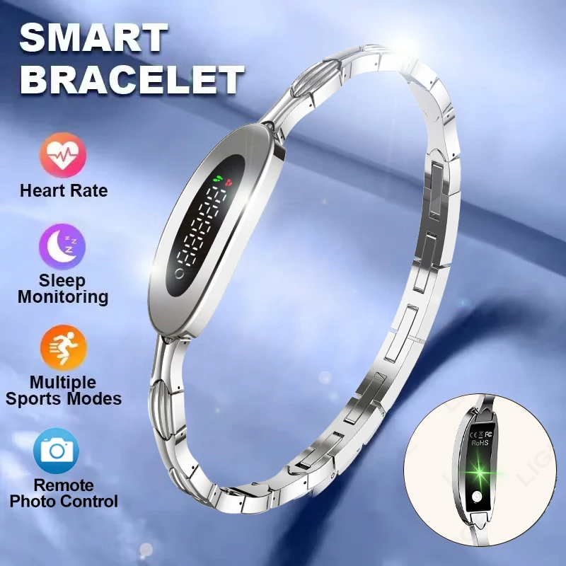 Luxury Steel Band Smart Health Bracelet Heart Rate HRV Monitor Multi-Sports Activity Fitness Tracker Smart Watch for Android iOS