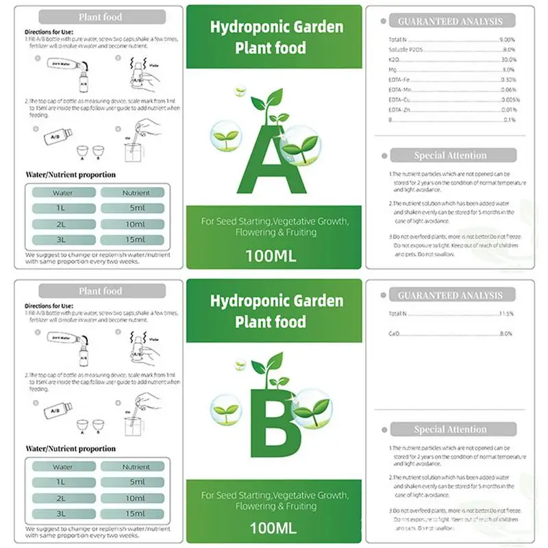 Hydroponiczne rośliny odżywcze Nawóz AB Kit Kryty ogród Bezglebowe sadzenie warzyw Owoce Rośliny kwiatowe Roztwór spożywczy