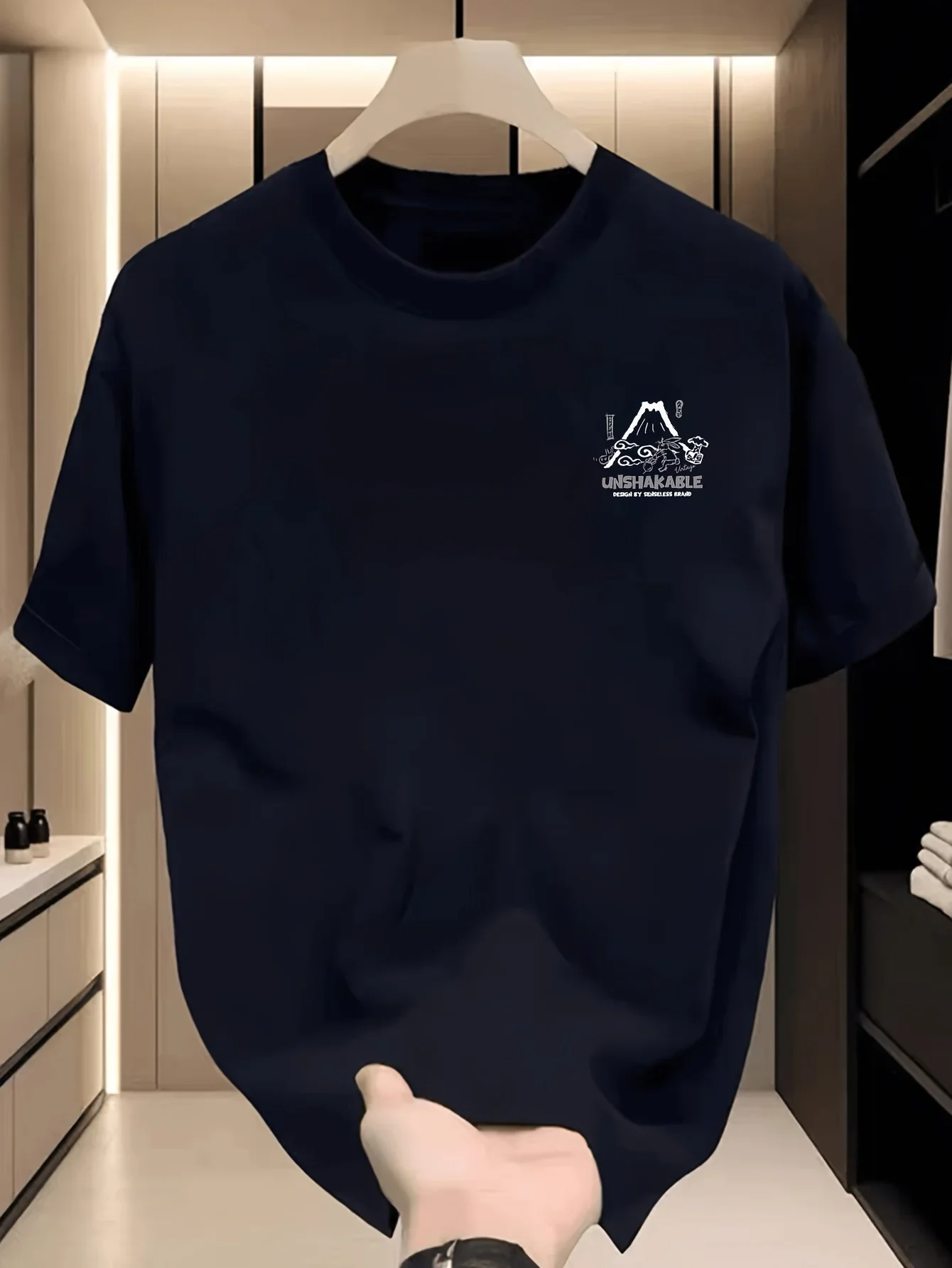Vintage Japanese Style Mountain Animal Doodle Dual‑sided Print T‑Shirt Men Soft Cotton Navy Street Casual Daily Tees