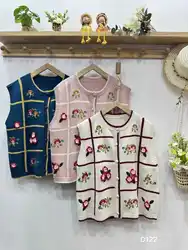 Autumn New Sweet Mori Style Embroidered Sweater Vest Women Flowers Single Breasted Sleeveless Tops D122