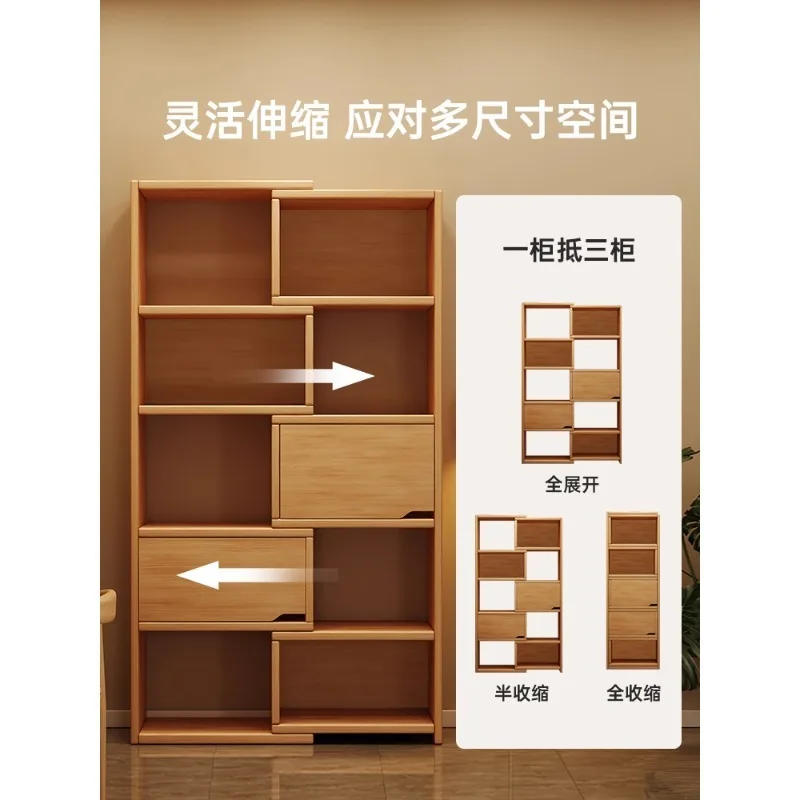 رف كتب من الخشب الصلب مع رف أرضي للباب، خزانة تخزين منزلية لغرفة المعيشة، خزانة كتب صغيرة بسيطة قابلة للسحب في العصور الوسطى #4