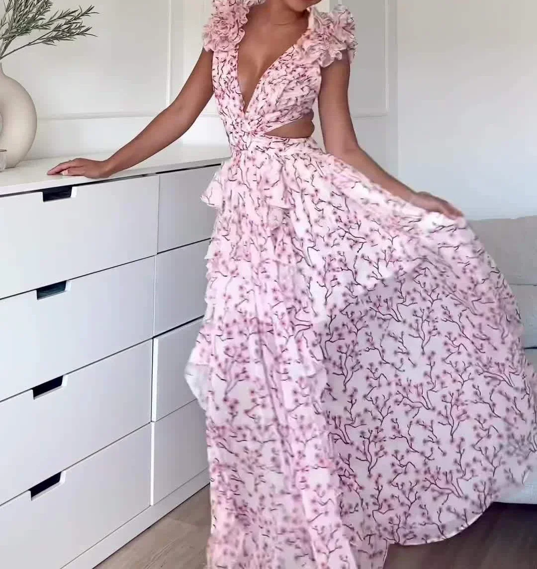 Saia longa sem encosto feminina, elegante vestido Y2K com alça, temperamento para pendulares, nova estampa de moda, verão 2022